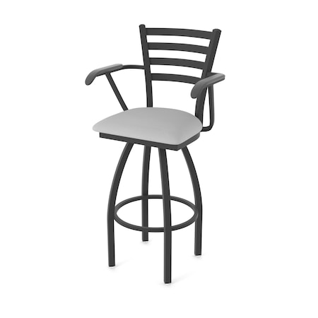 Holland Bar Stool Co Jackie with Arms 25 in. Swivel Counter Stool w/ Black Wrinkle Finish and Canter Folkstone Grey Seat 415